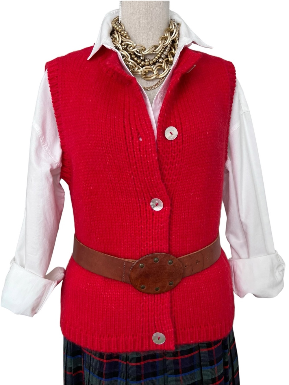 Nikki Chasin Alpaca Wool Knit Red Orange Solo Sweater Vest Size Small